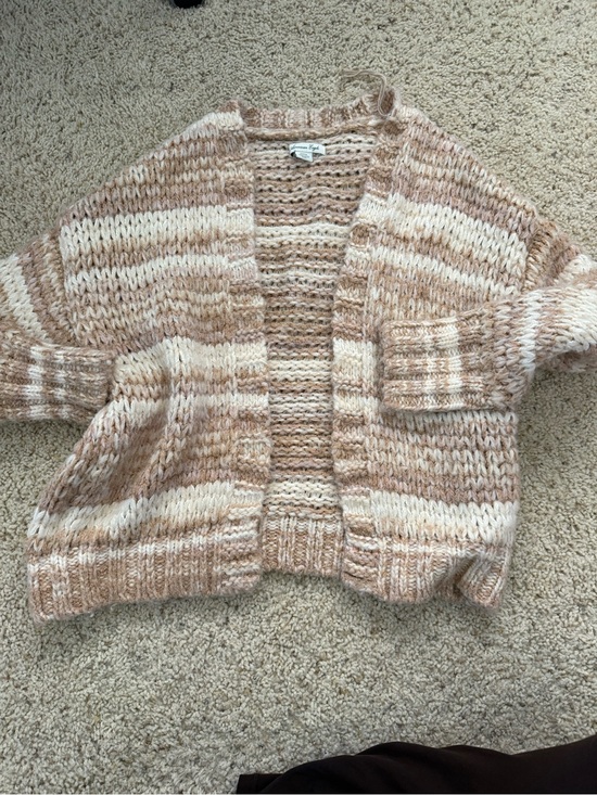 American Eagle Outfitters Sweaters - American Eagle Outfitters Striped Open-Front Cardigan - Cream & Tan